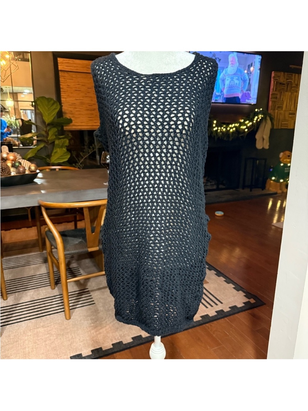 Black Open-Knit Sleeveless Cover-Up